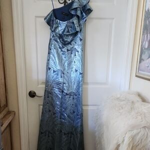 Aidan Mattox one shoulder long gown slate color size 2